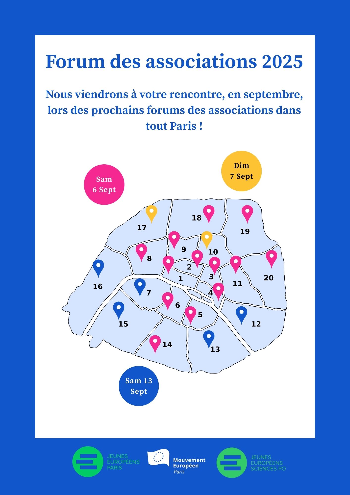 Forums des associations 2025 (de Paris centre, du 5e, 6e, 8e, 9e, 11e, 14e, 18e, 19e et 20e)